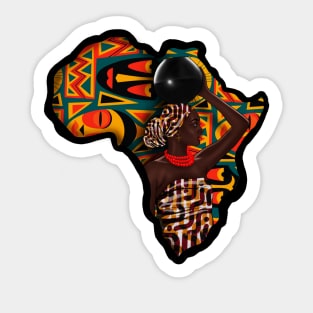 Africa Map, Beautiful Proud African Woman with Pattern Sticker